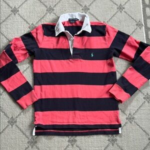 Ralph Lauren Pink and Blue Striped Long Sleeve Polo Top